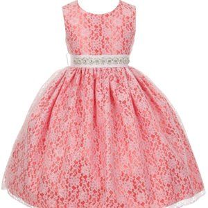 Little Girls Elegant Lace Rhinestones Sash Easter Pageant Flower Girl Dress